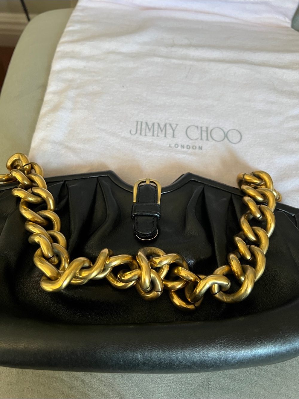 Jimmy Choo Black Leather Shoulder Bag with Gold Chain Strap with bangle bracelet - Picture 12 of 15
